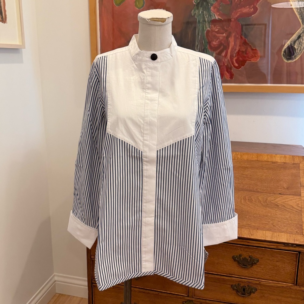 Binny The Royal Melbourne Shirt - White/Navy Stripe